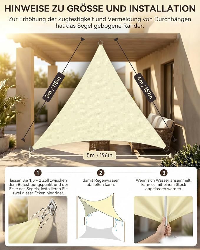 Household Triangular Rainproof Sunshade Sail, Yard Patio Sunshade Canopy, Tear-Resistant Outdoor Tarpaulin