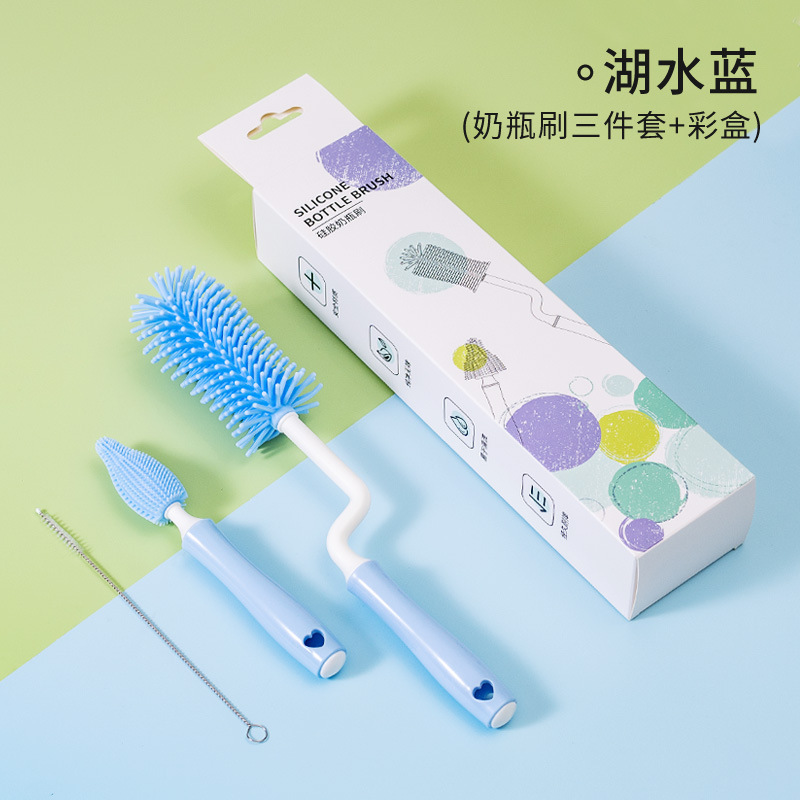 Cepillo de botella de silicona Cepillo de pezón de bebé giratorio de 360 grados Combinación de cepillo de botella Cepillo de copa Cepillo de limpieza de botella Traje