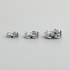 s999足銀復古招財貔貅隔珠DIY編繩串珠手鍊項鍊銀飾品3D硬銀配件