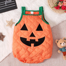 男女婴幼儿秋冬季 万圣节无袖南瓜连身哈衣宝宝爬爬服ins