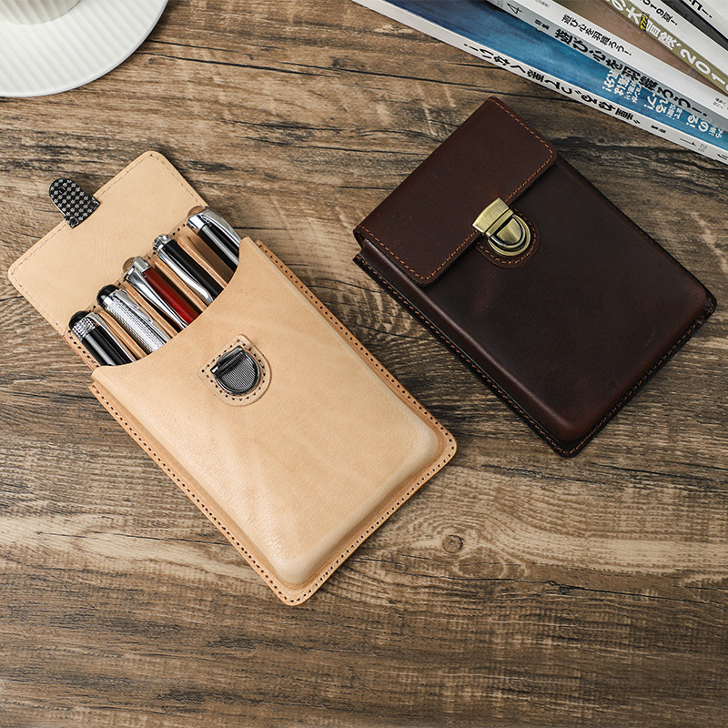 头层牛皮笔袋5支装手工制作个性创意可拆卸抽屉式钢笔收纳盒批发