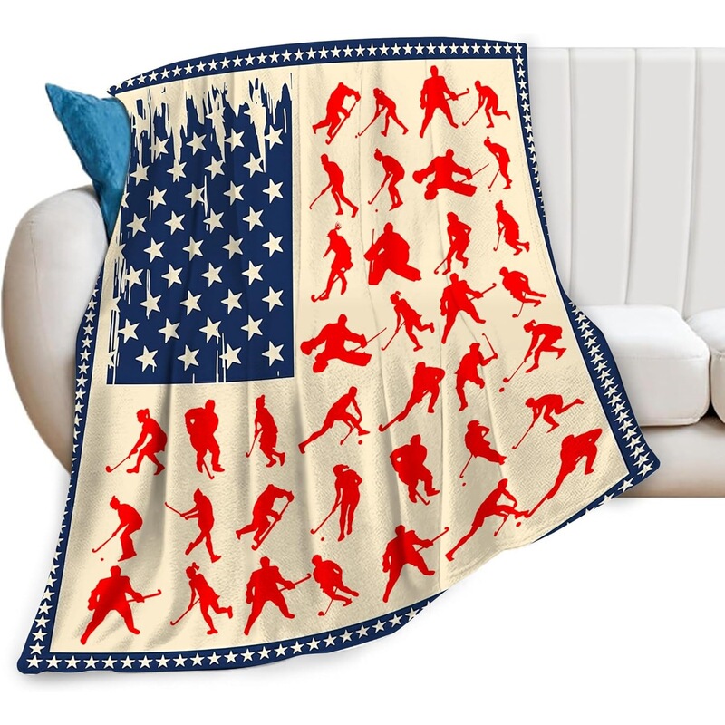 Hockey Blanket American Sports Throw Blanket Fleece Flannel Stuffed Bedding Ice Hockey Gift Boys Girls