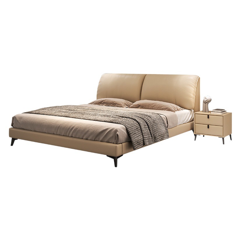 Cama de cuero genuino con cabecero de elefante de estilo minimalista italiano, cama doble moderna y sencilla de estilo crema, cama de matrimonio de lujo ligero, nuevo modelo para dormitorio principal.
