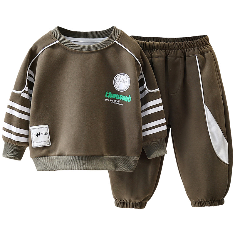 5942 traje de suéter para niño 2025 nueva ropa de otoño ropa de dibujos animados para niños de estilo occidental, traje de dos piezas de primavera y otoño para bebés