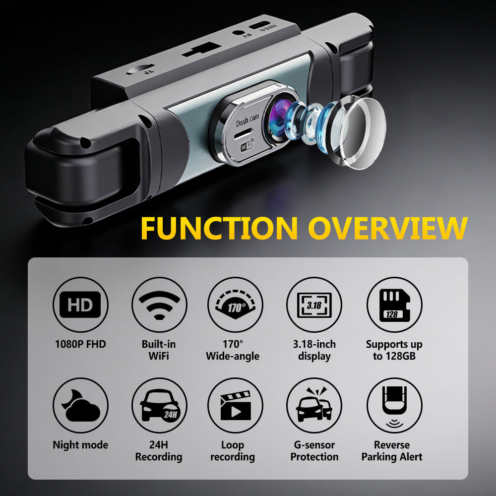 Cross-Border Four-Lens Dash Cam with Wifi Connectivity, Full-Range Monitoring of Front, Rear, Left, and Right Sides, and Night Vision