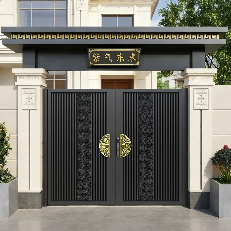 New Chinese-style aluminum art villa outdoor yard gate, wrought iron outdoor courtyard door, rural self-built house aluminum art gate New Chinese-style aluminum art villa outdoor yard gate, wrought iron outdoor courtyard door, rural self-built house aluminum art gate