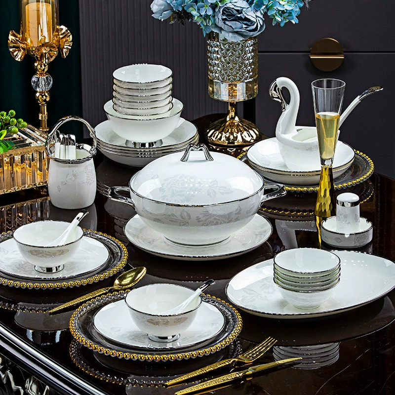 Jingdezhen bone porcelain tableware household European-style rice bowl noodle bowl ceramic dishes dish bowl soup bowl soup free combination petty bourgeois