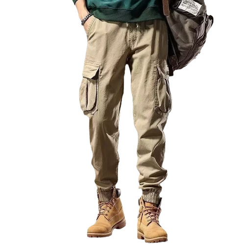 Workwear Pants for Men - Spring and Autumn Season Durable Small Leg Gaiter Pants, American Retro Style, Multiple Pockets, Outdoor Casual Long Pants