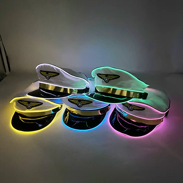 LED Light-Up Air Force Hat Bar DJ Stage Performance Sailor Hat Nightclub Cosplay Navy Hat Party EL Light-Up Prop