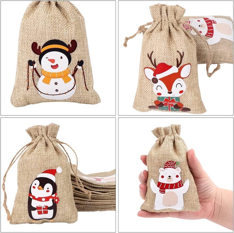 クリスマス麻布巾着袋ギフトバッグ、クリスマスパーティー用キャンディスナック収納袋、卸売直送|undefined
