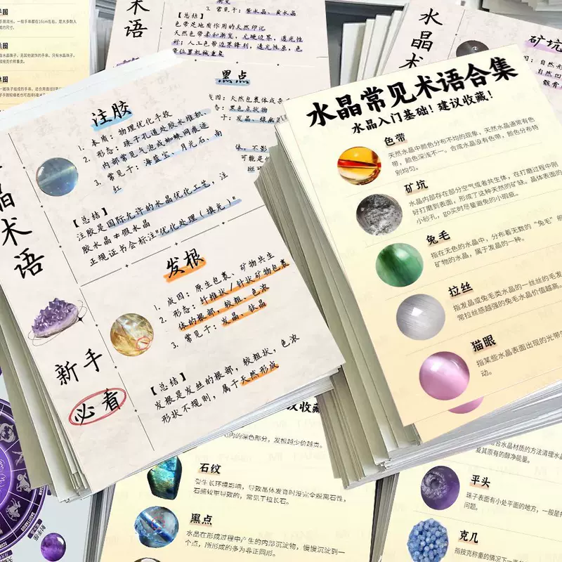 Enlarged version] 36 crystal common terminology stickers, crystal circle jargon code knowledge, popular science decoration notebook