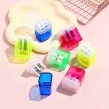 双孔带盖垃圾桶型全新PS塑料卷笔刀小学生礼品文具用品削笔器批发