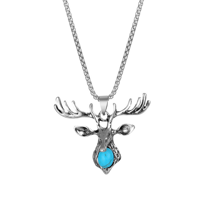 Collier pour homme coréen hip hop vintage pendentif tête de cerf pour hommes et femmes pendentif pour personnalité punk européenne et américaine bijoux en bois de cerf_voghion.com