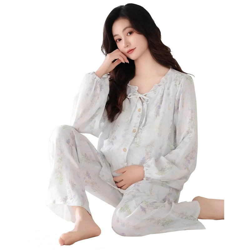 婧麒送胸垫月子服纯棉11月份秋冬季产后孕妇睡衣哺乳产妇家居服女|undefined