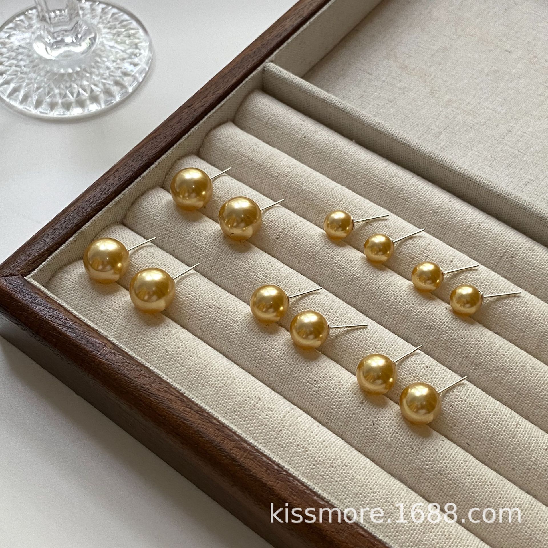 chen mo strong light imitation nanyang gold pearl large pearl stud earrings personality retro european american style young earrings s925 sterling silver