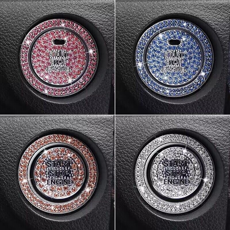 Car One-Button Start Decorative Sticker Ring Switch Button Protective Sticker Cover Interior Button Sticker Crystal Diamond Cross-Border Use