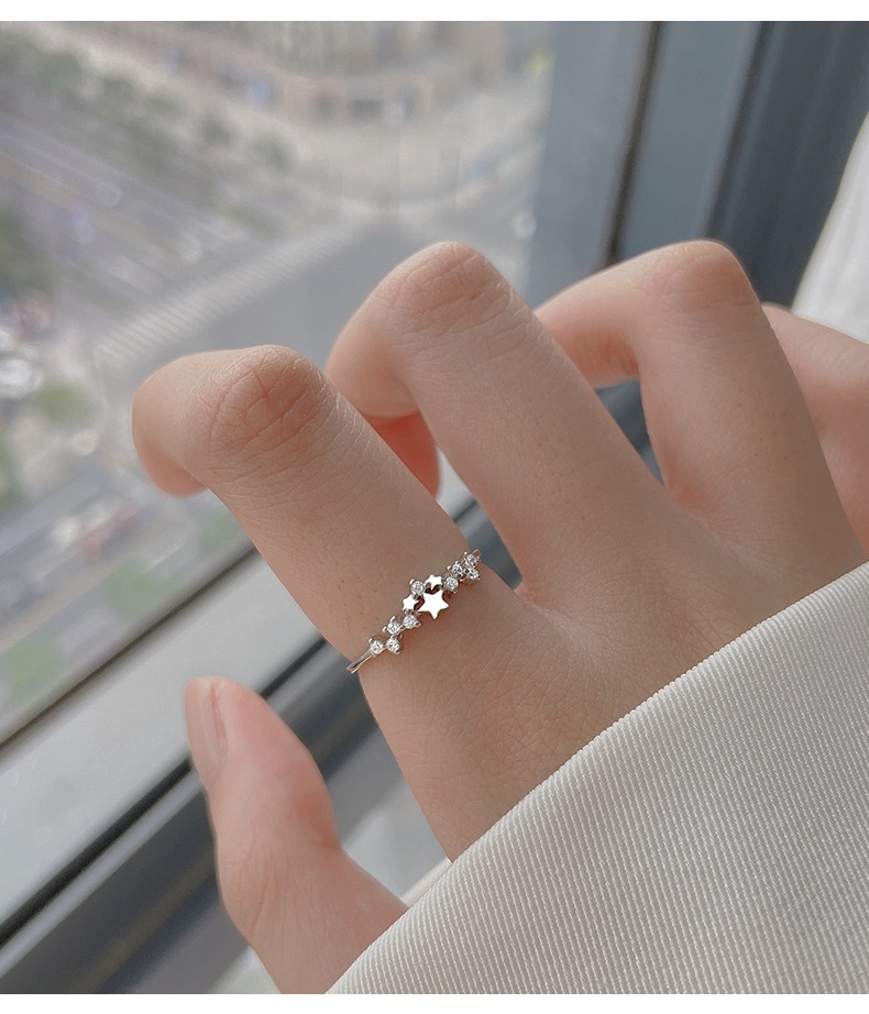 Adjustable Ring Size 925 Sterling Silver Zircon Star Rings