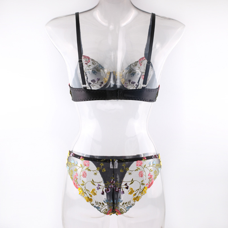 Frau Sexy Blume Sexy Dessous-sets Gruppe Stickerei Transparenter Bh Niedrige Taille Tanga Sexy Dessous display picture 18