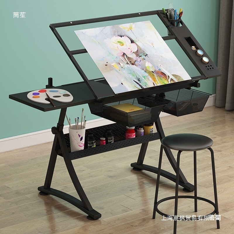 Work Table with Glass Surface for Oil Painting, Art Drawing, Design Desk, Painting Table, Architect Drawing Table, Adjustable Angle and Height Work Table with Glass Surface for Oil Painting, Art Drawing, Design Desk, Painting Table, Architect Drawing Table, Adjustable Angle and Height