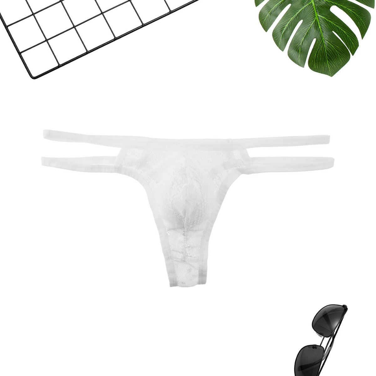 Seksualios vyriškos stringai su dvigubu diržu ir nėriniais_voghion.com