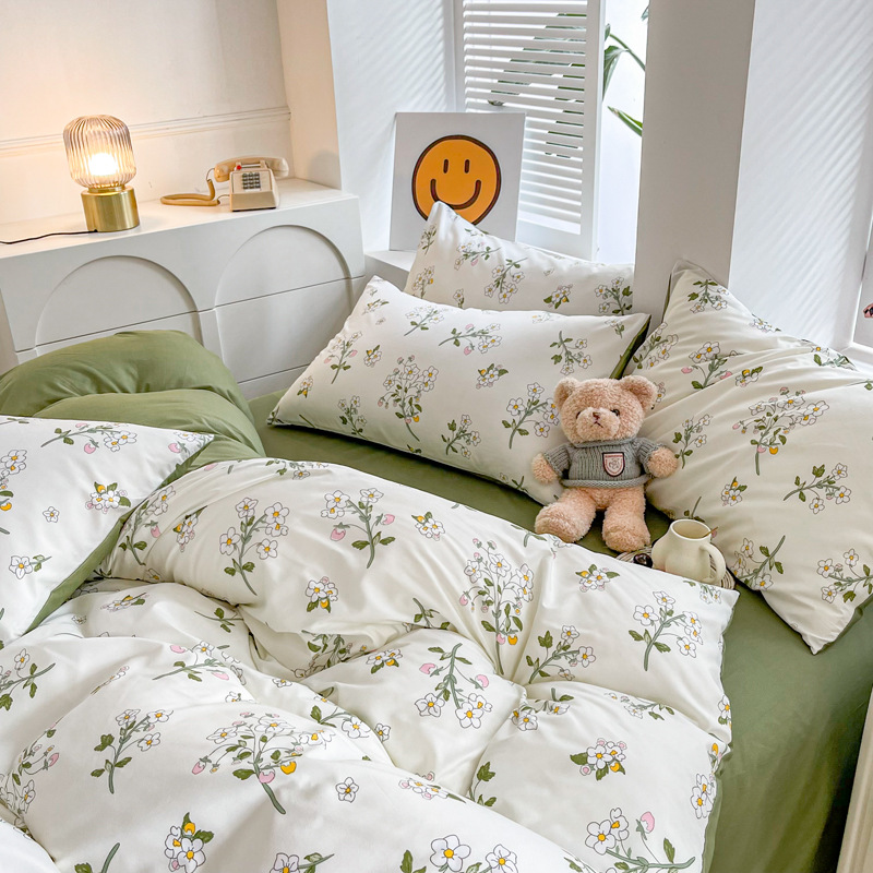 ins pequeño y fresco set de cuatro piezas de aloe algodón sábanas de cama cubierta madre y bebé desnudo dormitorio doble set de tres piezas