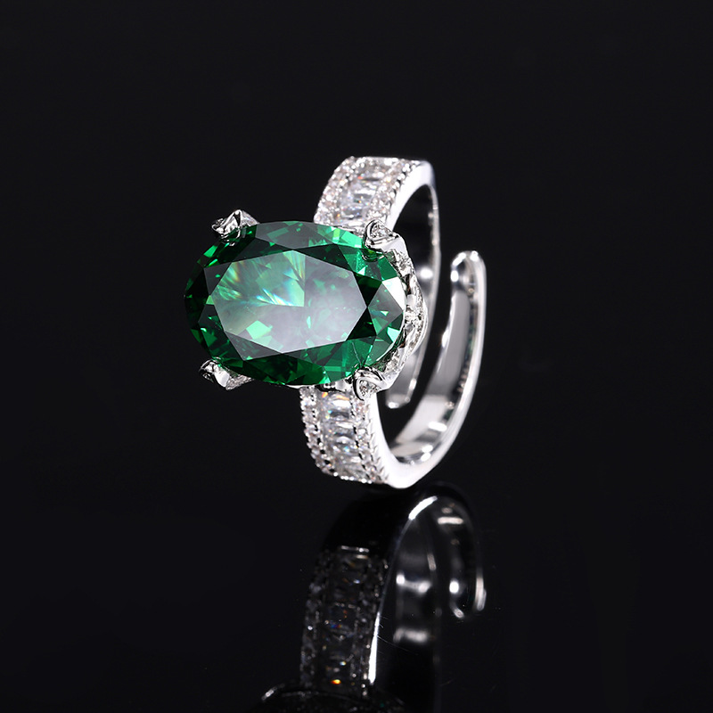 2024 nueva joyería Zhuang Shengsheng, fondo de cobre chapado en oro, diamante de alto carbono, flor de hielo, huevo de paloma cortado, anillo de temperamento femenino 10*14