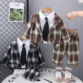 儿童礼服套装春秋款西装帅气新款洋气礼服小童宝宝三件套男童西服