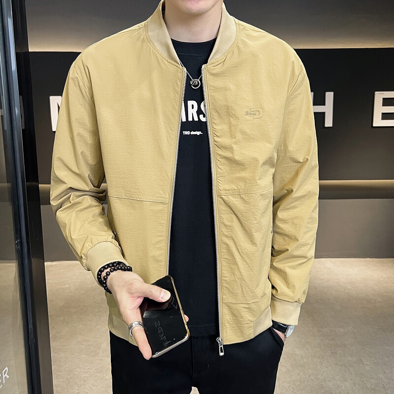 Spring and Autumn Youth Jacket Men's Simple and Elegant Casual Stand-Up Collar Men's Jacket Black Dark Yellow Beige Breathable No