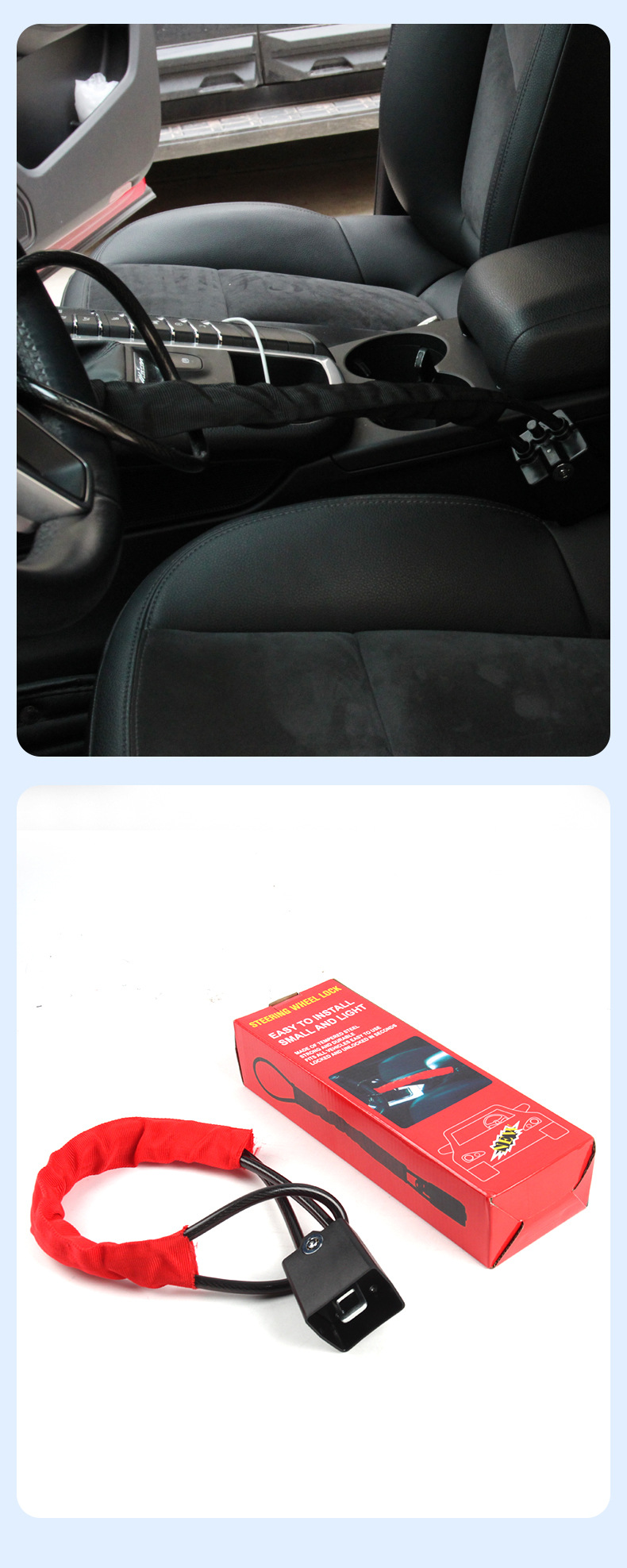 Car Steering Wheel Lock, Vehicle Safety Anti-Theft Lock, Thickened Steel Cable Safety Belt Buckle Lock, Universal Anti-Pry Car Lock