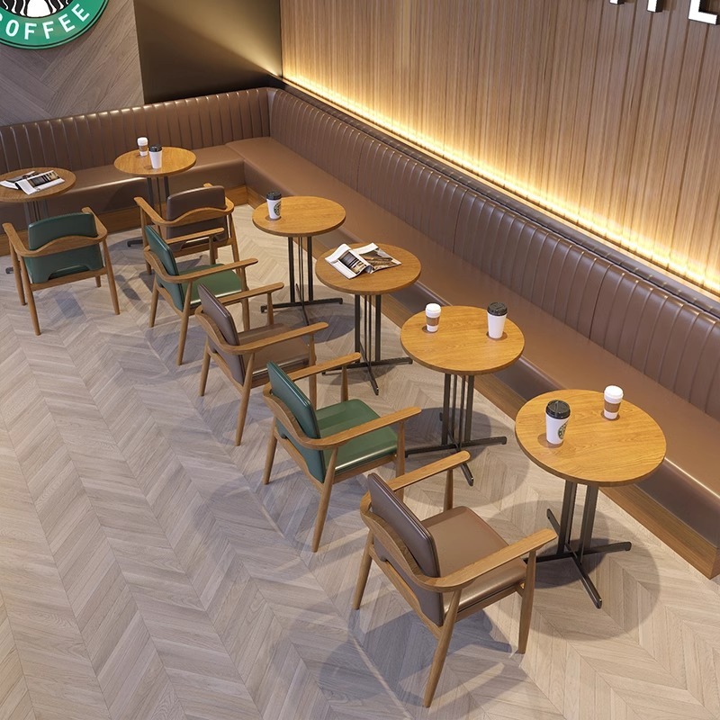 レトロカフェ無垢材ソファチェアデザートミルクティーショップバーレストランレジャーディスカッションテーブルと椅子の組み合わせ|undefined