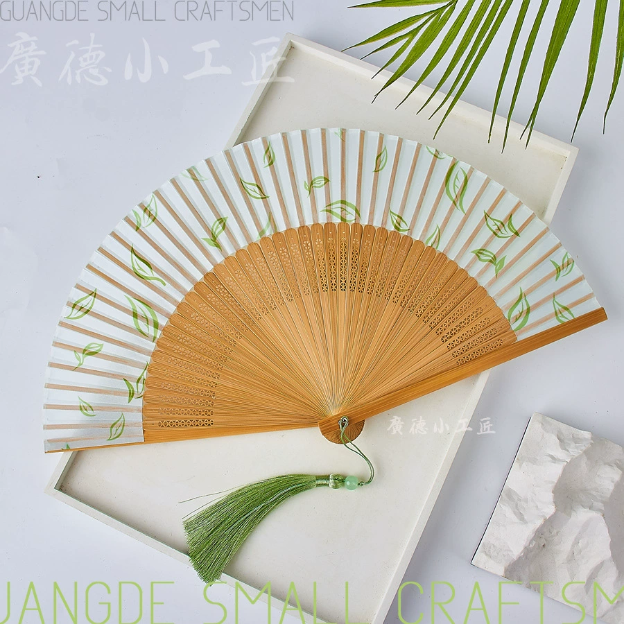 Round Handheld Fan, Chinese Style Hanfu/Cheongsam, Bamboo Ribs with Tassel, Lightweight 0.035 kg