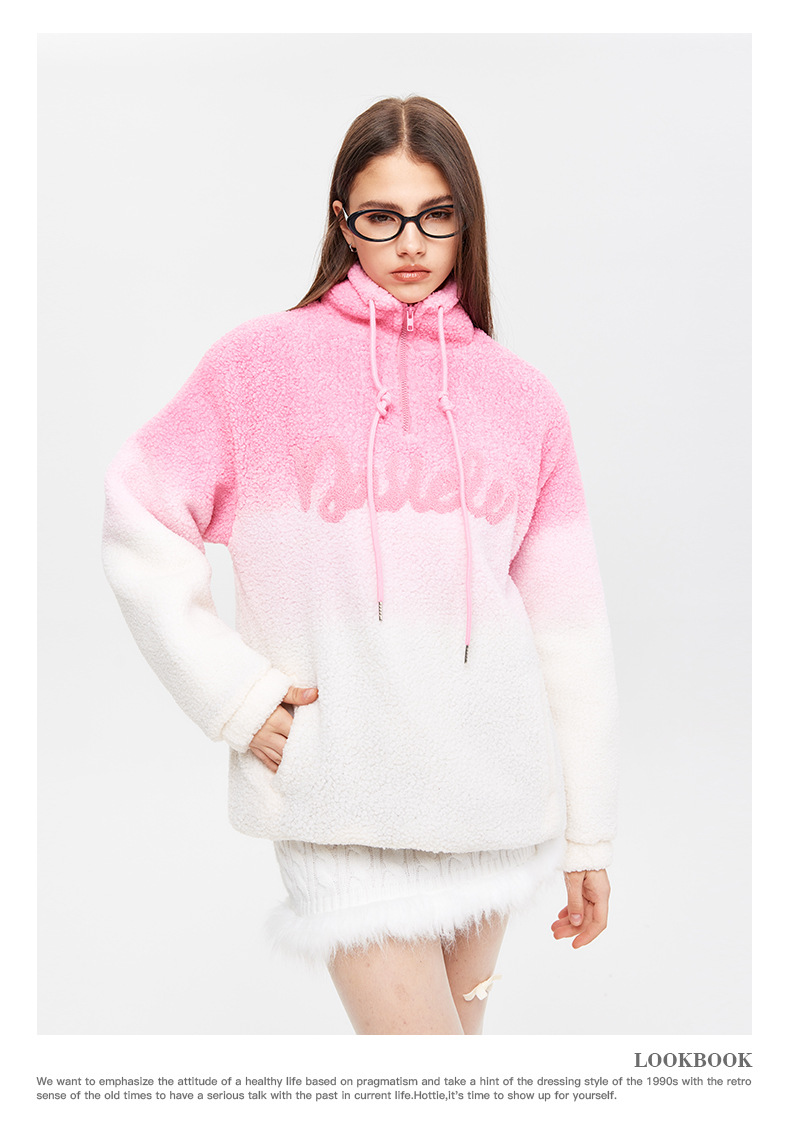 Women's Winter Lamb Wool Sweatshirt Gradient Casual Trendy Jumper_voghion.com