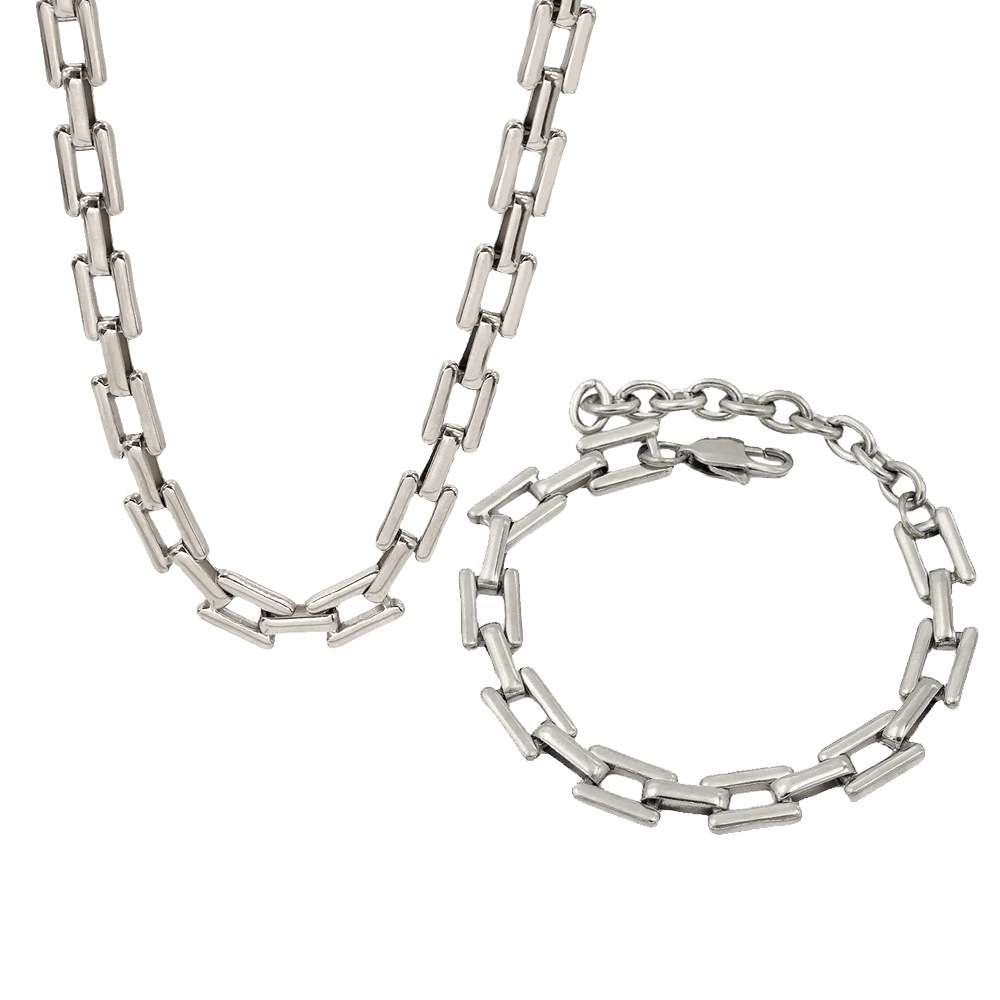 26g Weight PVD Coated Gold Plating Process 18K Gold, Real Gold Plated Plating Material Chain Bracelet, Necklace Classification Handmade Chain Chain Type Necklace + Jewelry Quantity Holiday, Daily Occasion 304 Stainless Steel Material Solid Color Pattern 2025 Spring and Summer Season Women's Gender Hip-Hop, Retro Style Waterproof Non Tarnish Craft PVD Coated 18K Gold Real Gold Plated Solid Color 304 Stainless Steel Hip-Hop Retro Waterproof Non Tarnish Chain Bracelet Necklace 40
