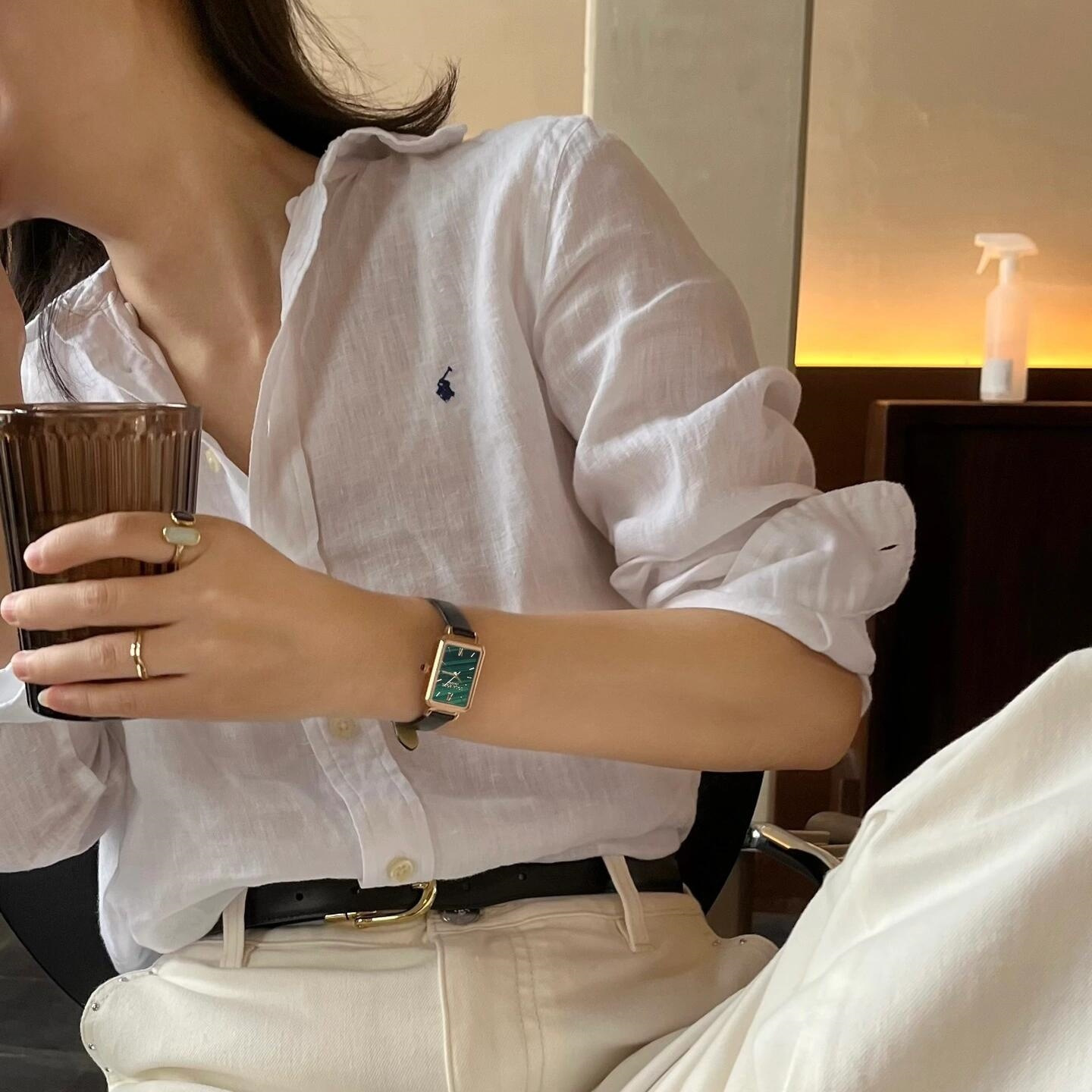 Rl Lava Linen Shirt High Version Scanable Women's Shirt Top War Horse Embroidery Pony Logo Versatile Women's