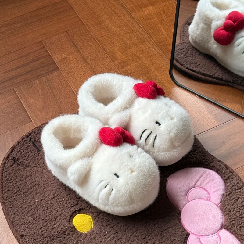 Authentic Sanrio Cotton Shoes for Women in Winter Thick-Soled Plush Cotton Slippers for Winter Outer Wear Warm Fleece-Lined Snow Boots