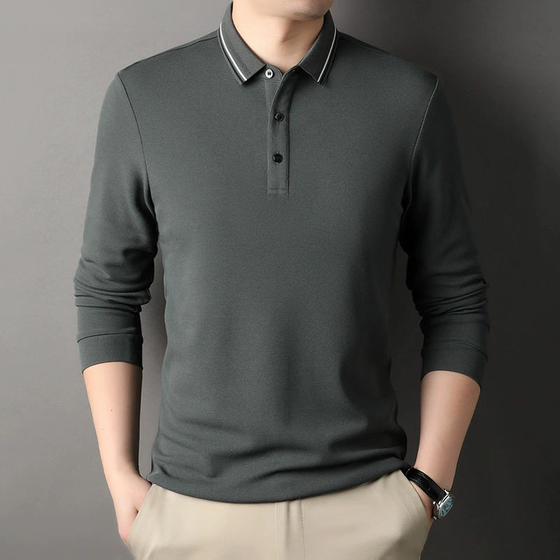 Polo, autumn solid body-friendly long-sleeve for leisure, high collar