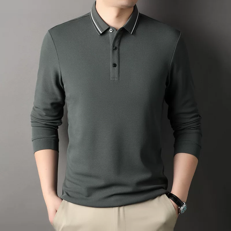 Polo, autumn solid body-friendly long-sleeve for leisure, high collar