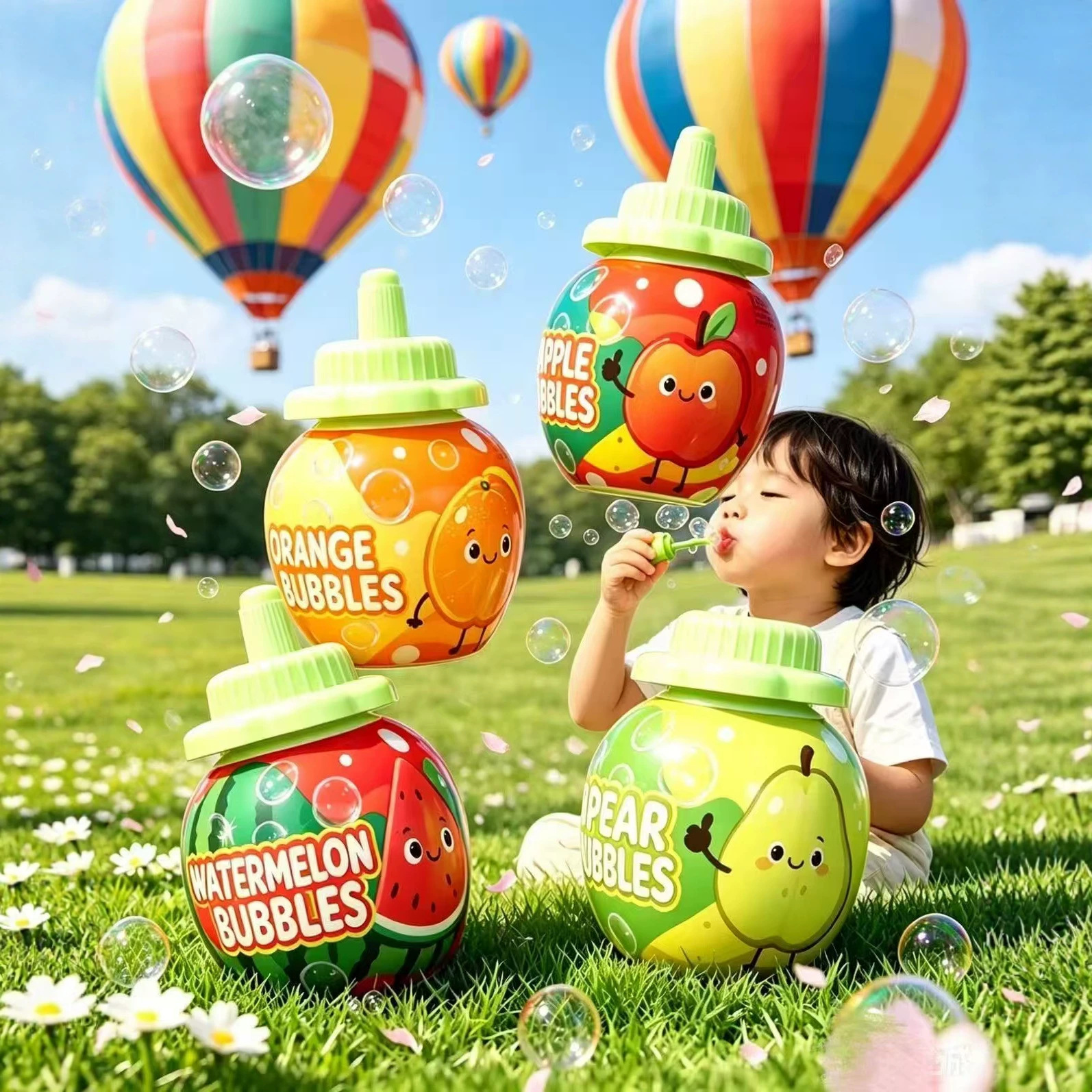 Children's non-spillable fruit bubble bottle for blowing bubble…