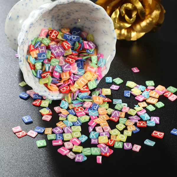 Eco-friendly soft clay letter pieces wholesale, DIY handmade jewelry accessories, squishy toy filler, nail art patch materials