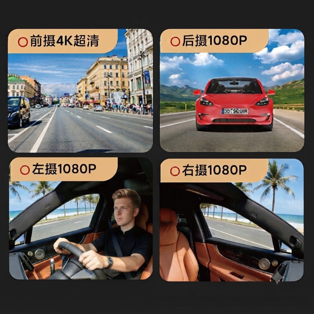 Cross-border four-camera dashcam 4K high-definition night vision wide-angle GPS reversing camera WIFI dashcam