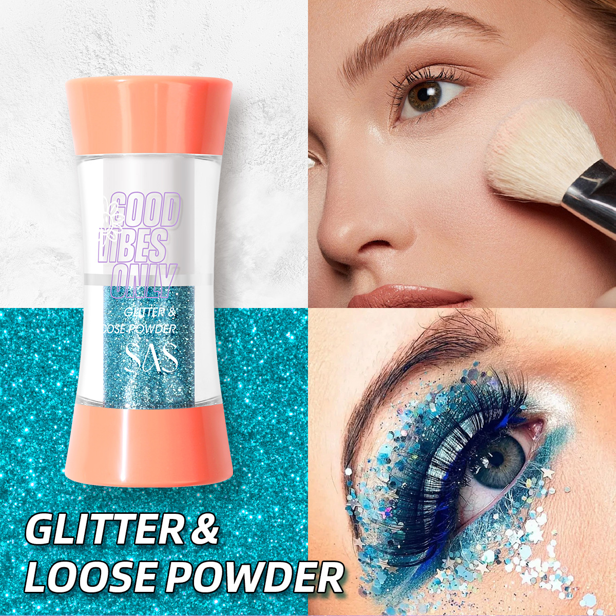 SAS Polvo suelto de punto transfronterizo europeo y americano, brillo, cuerpo impermeable tridimensional natural, brillo SAF090