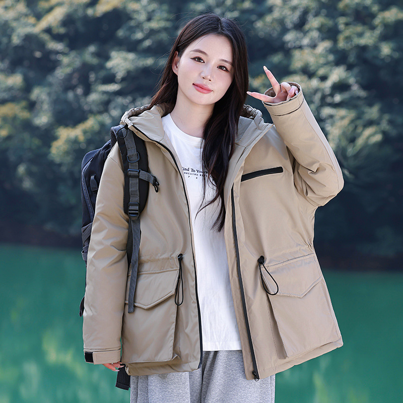 2024 invierno nuevo estudiante de secundaria secundaria encapuchado casual suelto al aire libre traje de asalto chaqueta de trabajo de algodón intercalado