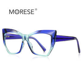 猫眼光学框2157时尚女式防蓝光眼镜架TR春季新款渐变色厚镜框跨境