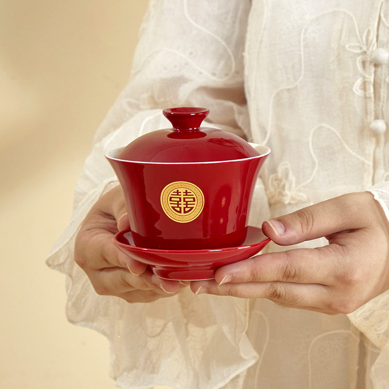 结婚改口敬茶杯套装婚礼专用红色喜碗碗筷一对婚庆陪嫁订婚敬酒杯|undefined