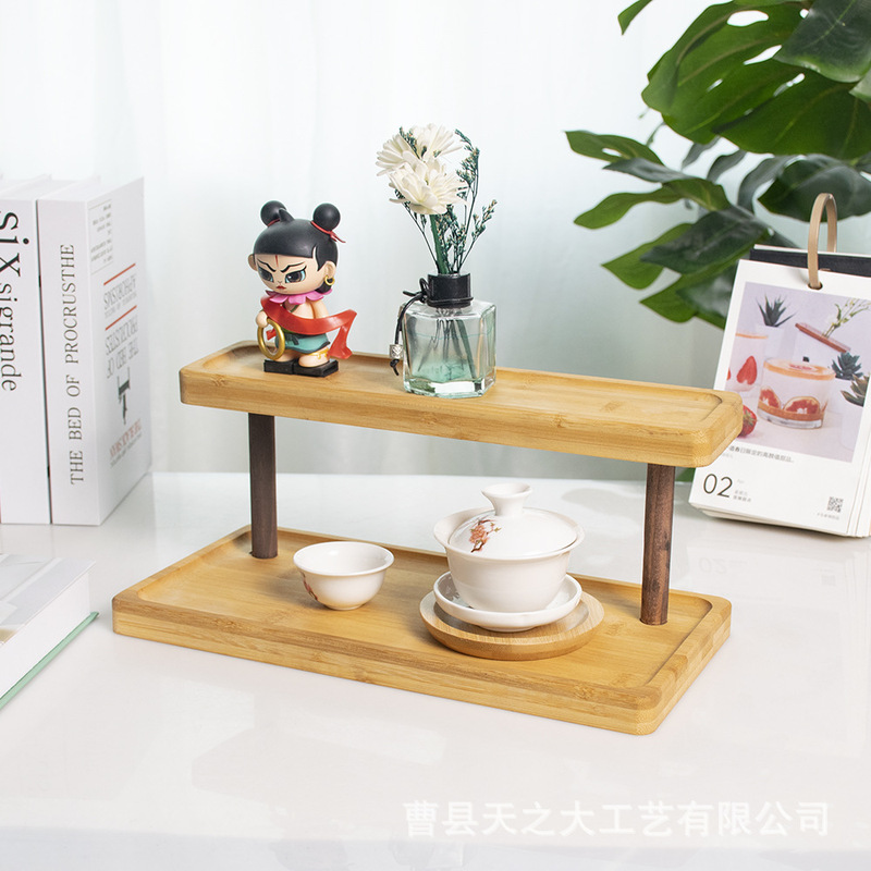 木製デスクトップレゴ人形棚化粧品香水収納棚実木二重ケーキデザート展示棚|undefined