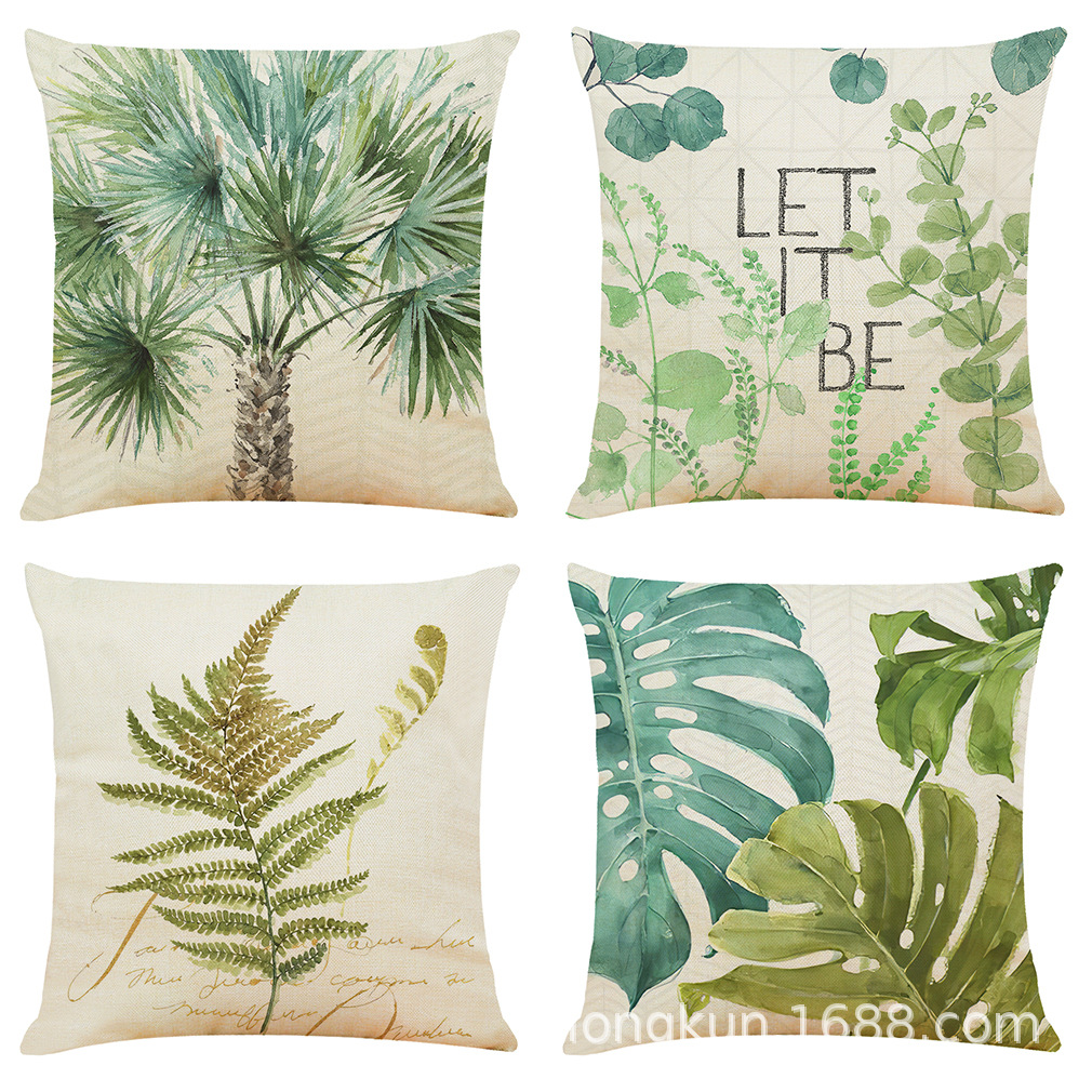 亚马逊  热销新款艺术棕榈叶棉麻抱枕套汽车沙发家用靠垫厂家直销