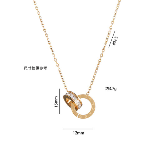 Necklace female internet celebrity new Japanese and Korean zircon Roman double ring wholesale rose gold fashion Korean version titanium steel necklace