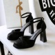 9989-1 One Belt Ultra High Heel Sandals Waterproof Platform Thick Heel Bow Women's Shoes Square Head Shallow Mouth Hollow Shoes