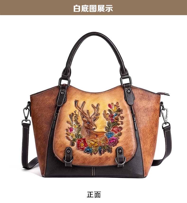 Túi xách tay nữ da bò cổ điển phong cách Trung Hoa, màu xéo vintage, sức chứa lớn — Màu đen cổ điển, Màu nâu cổ điển, Màu đỏ cổ điển chi tiết 13