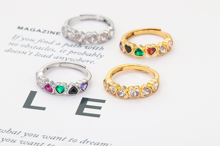 Zircon Inlay Material Fashion Heart Shape Copper Rings Plating Inlay Zircon Copper Rings